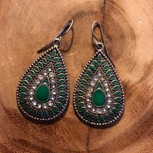 silver and green earrings